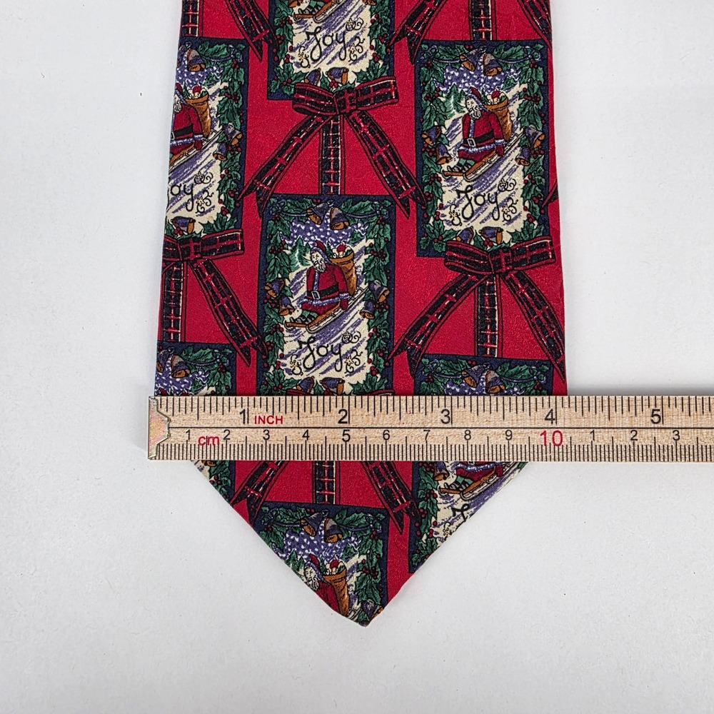 Robert Talbott Christmas Santa Sled Silk Tie Mens Red Holiday Joy - Picture 6 of 6